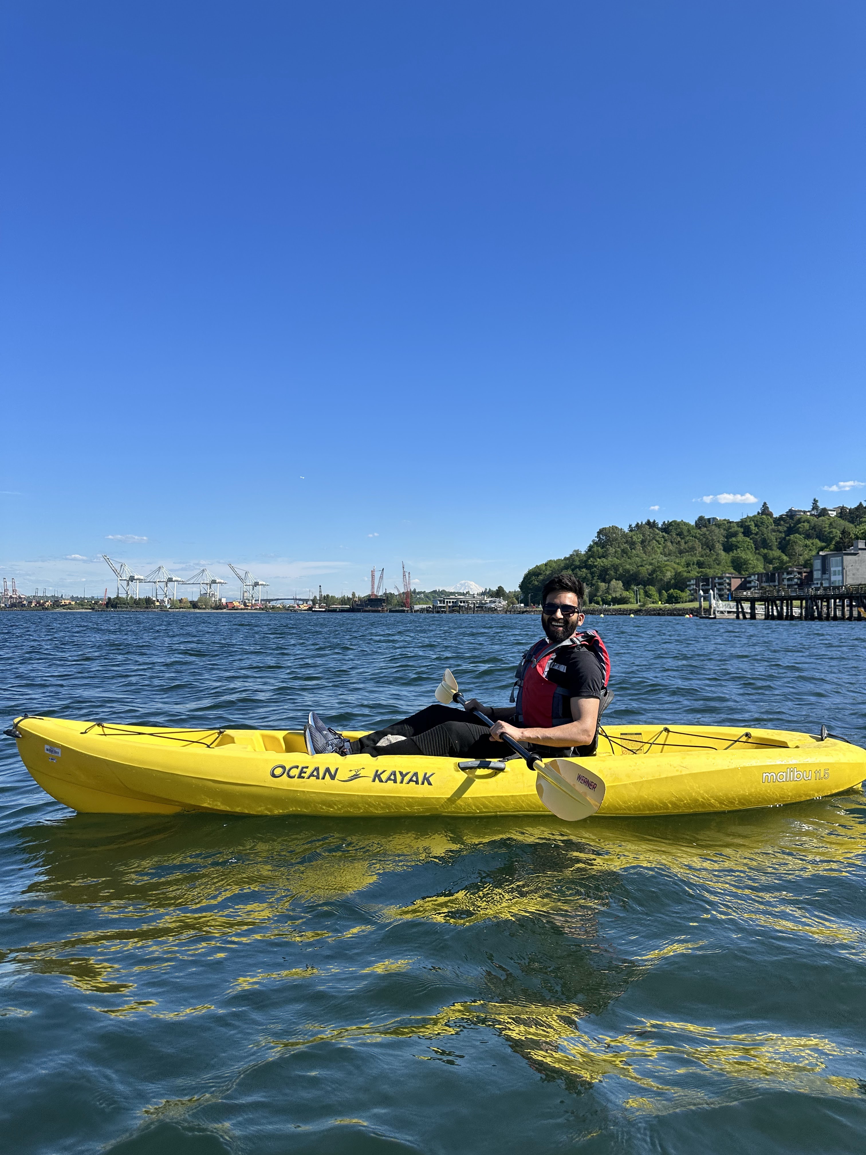 Abhishek kayaking on the water